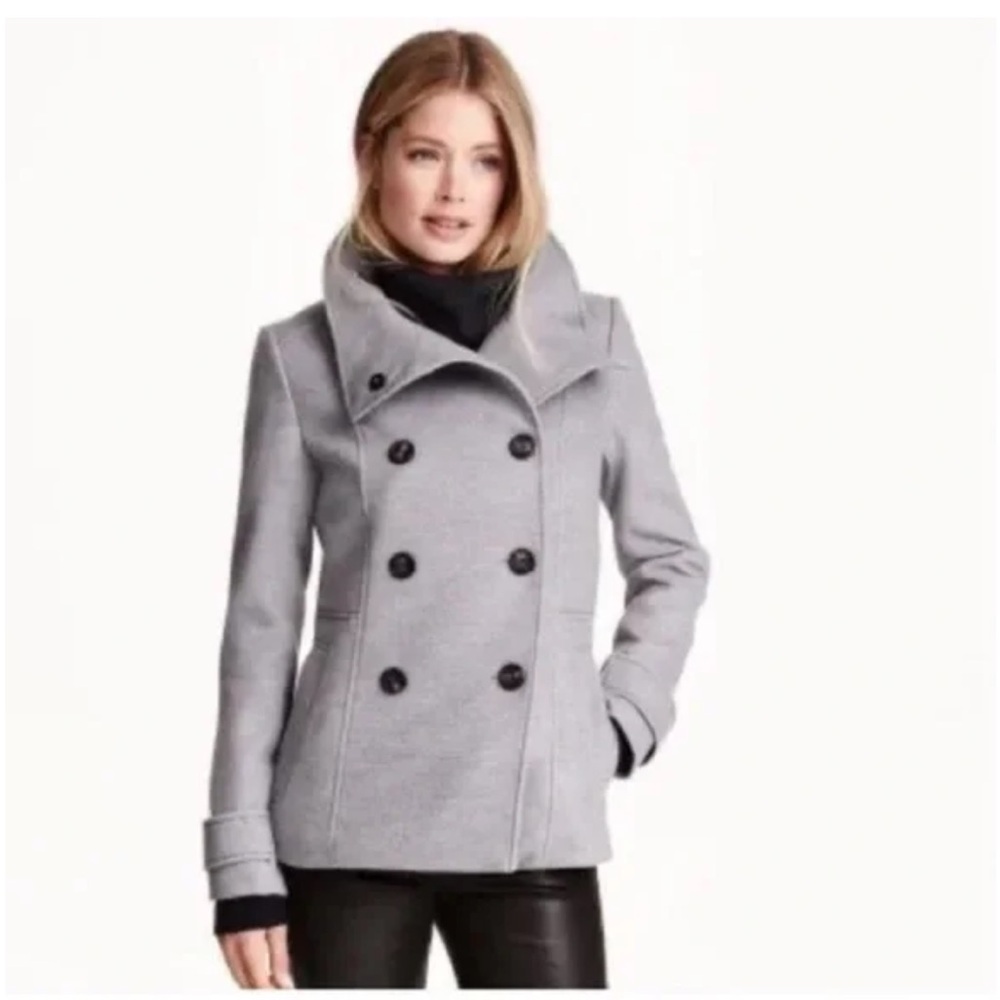 H&M Gray Double-Breasted Peacoat